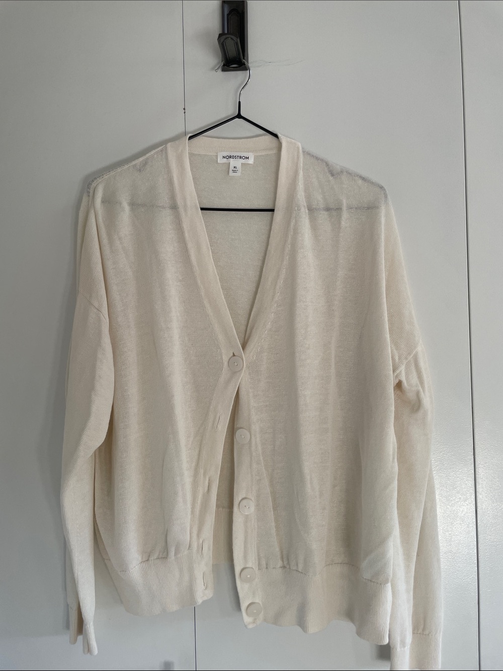 Nordstrom Cream Button-Front V-Neck Cardigan